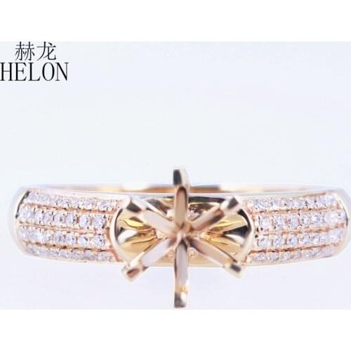 HELON 5.75-7mm Round cut Solid 10K Yellow Gold Genuine Natural Diamonds Fine Jewelry Semi Mount Engagement Wedding Ring Setting