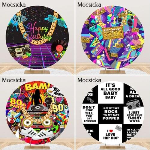 Mocsicka Hip Hop Party Backdrop Throwback 80S 90S Graffiti Birthday Party Dj Rap Music Parties Round Circle Cover Background
