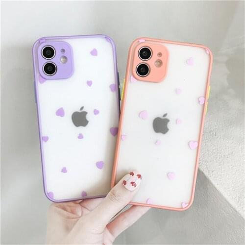 Fashion Love Heart Phone Case For iPhone 12 Mini 11Pro Max X XR XS SE2020 7 8 Plus Frosted Feel Transparent Back Cover