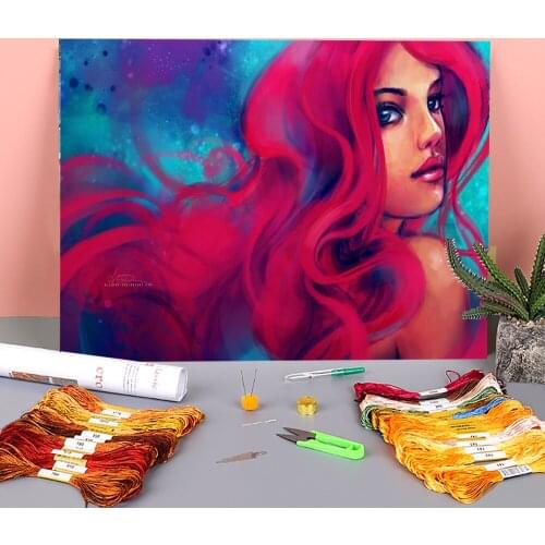 Portrait Daughter Of Triton Printed 11CT Cross-Stitch Complete Kit Embroidery DMC Threads Hobby Painting Knitting Needle