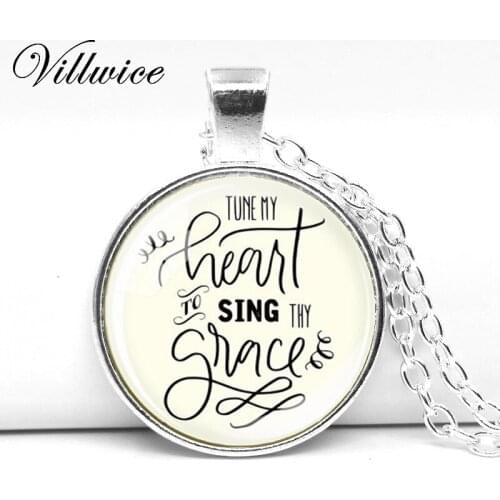 Tune My Heart To Sing Thy Grace Necklace Hymn Pendant Necklace Inspirational Messages Christian Jewelry Gift
