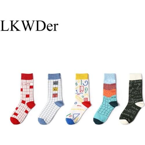 LKWDer 6 Pairs Mens Happy Socks Size 35-43 Men Sock Graffiti Pattern Funny Elasticity Cotton Socks Men Meias Calcetines Hombre