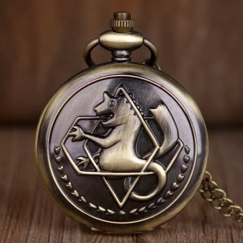 New Vintage Full Metal Alchemist Dull Polish Edward Elric Pocket Watches Necklace Pendant Chain Men Women Quartz Pocket Watches