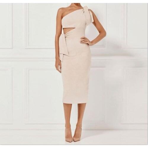 New fashion autumn women slim bandage dress black red blue & khaki one-shoulder celebrity evening club party dresses vestidos