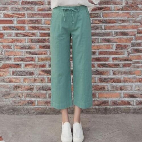 Big Size M-6XL 7XL Solid Ankle-Length Pants Autumn Summer New 2020 Cotton Linen Wide Leg Pants Spring Casual Loose Women Trouser