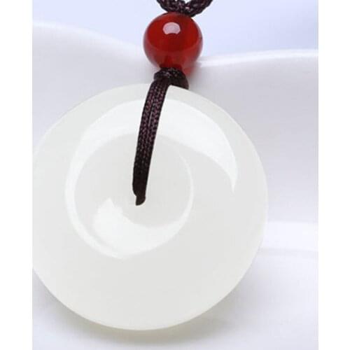KYSZDL natural Hetian white yu stone Pingan button Necklace pendants men and women gifts jewelry free necklace rope box