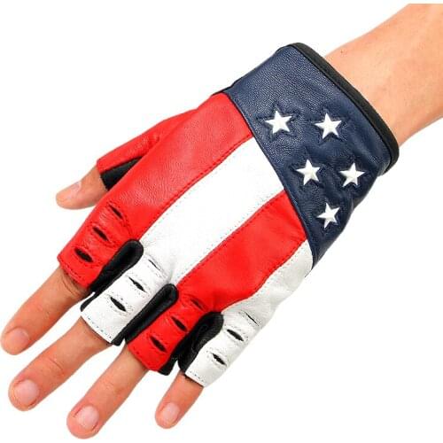 Men Sheepskin Motorcycle Half Finger Gloves Summer Breathable Retro Motocross Motorbike Driving Cycling Moto Gloves