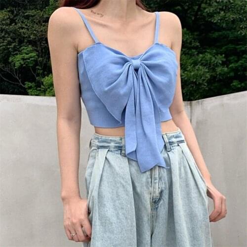 Sexy Women Sling Thin Sleeveless Bowknot Women Vest Tanks Top Streetwear