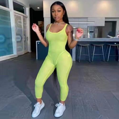 Casual Sportswear Women Jumpsuits Sleeveless O Neck Zippers Pants Bodysuit Skinny Solid Outdoor Wear Romper Overalls Outfits