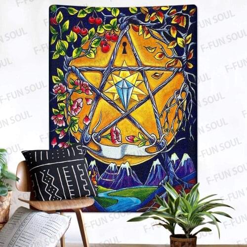 Psychedelic River Flowers Trees Wall Hanging Tapestries for Living Room Bedroom Décor