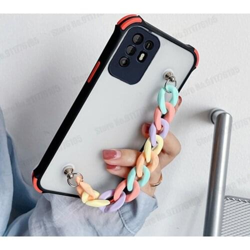Rainbow Wrist Strap Airbag Shockproof Case For OPPO Reno 5 Lite K9 A95 A94 A74 A73 A54 A93 5G Find X3 Pro Clear Matte Back Cover