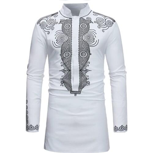Mens African Dashiki Mandarin Collar Shirt Hipster Hip Hop Streetwear Men African Clothes Slim Fit Long Sleeve Chemise Homme 3xl