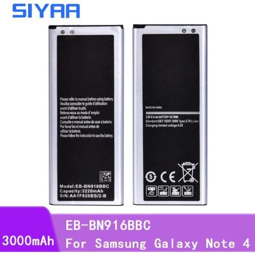 SIYAA EB-BN916BBC Battery For Samsung Galaxy Note4 N9100 N910U N910F N910A Batteries High Capacity 3220mAh Replacement Bateria