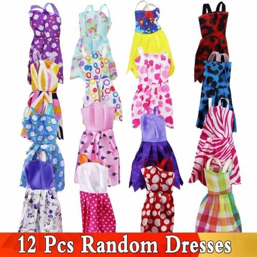 Random 12 Pcs Fashion Colorful Mix Mini Dresses Party Wedding Wear Beautiful Handmade Skirt Clothes for Barbie Doll Accessories