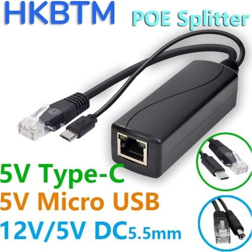 PoE Splitter 5v POE usb tpye-C Power Over Ethernet 48V To 5V Active POE Splitter Micro USB tpye-C Plug for Raspberry Pi