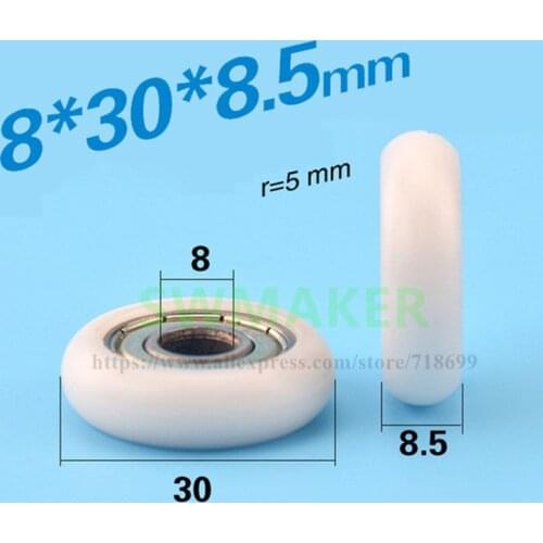 SWMAKER 8*30*8.5mm R type plastic nylon package pulley with bearing 608 for flat Flat roller wheel