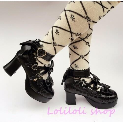 Princess sweet lolita shoes Japanese design customized special shaped black matt bow tie chunky heel shoes 5128a