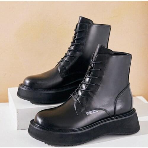 Cowhide Leather Platform Boots New Autumn Women Comfortable Chunky Fashion Lace Up Lady Shoes Footwear Ytmtloy Botines De Mujer