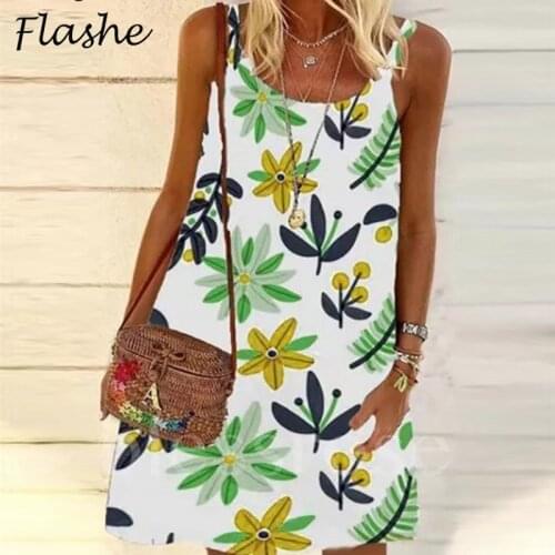 Women Summer Dress Loose O Neck Sleeveless Party Dresses For Women Loose Female Mini Dress 2021 New Casual Fashion Print Dress