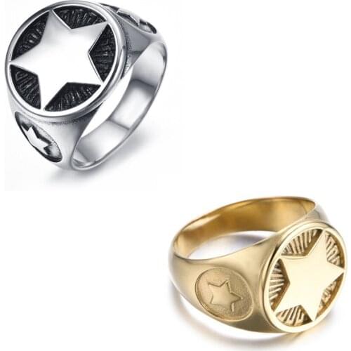 Star Titanium Steel Rings Jewelry Men Fashion Punk Rings