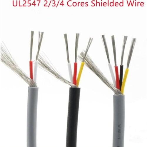 10M/1Lot UL2547 PVC Tinned Copper Multi-Core Shielded Signal Wire Headphone Cable Data Cord 2/3/4 Cores 22 24 26 28AWG