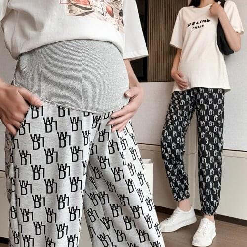 1073# Maternity Pants Summer High Waist Casual Pants Loose Comfy Belly Support Pants Elastic Waist Maternity Trousers