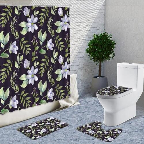 Plant Flowers Shower Curtain Set Fabric Modern Hand Painted Decor Things For Home Bathroom With Stitch Rugs And Curtains 4PCS