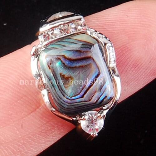 Free Shipping Women Fashion Jewelry 13x19mm Fashion New Zealand Ablone Shell Art Bead Ring 6" US C4059