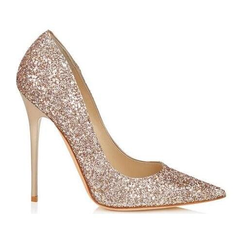 Bling Bling Women Wedding shoes woman Nude Shadow Coarse Glitter Fabric Pointy Toe Pumps Spring Autumn Stiletto Heels Plus size