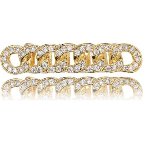 Hip Hop Gold Color Cuban Link Chain Iced Out Grillz Teeth CZ Stone Micro Pave Exclusive Luxury Body Jewelry Grillz Dental Grills