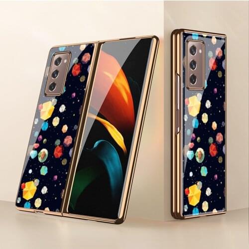 Z Fold2 Funda Case for Samsung Galaxy Z Fold 2 W21 Z Flip F7000 5G Colorful Starry sky Tempered Glass Phone Case Cover Z Fold 2