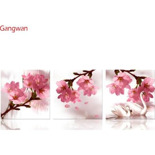 Diy 3pcs diamond painting orchid flower triptych mosaic cross stitch 5d embroidery full square round drill decoration icon