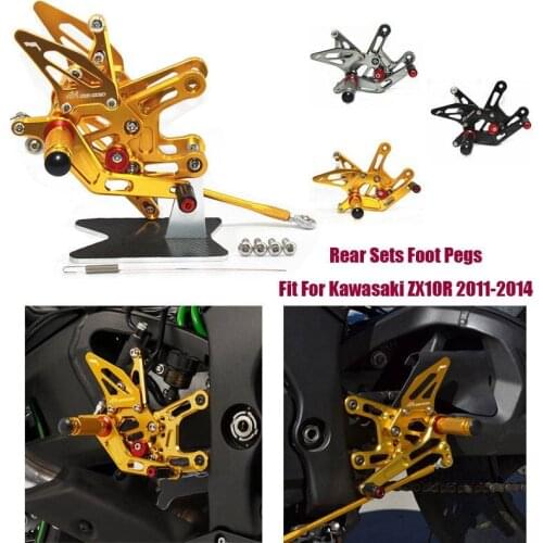 For Kawasaki ZX-10R 2011 2012 2013 2014 CNC Adjustable Footrest Foot Pegs Pedal Mount Bracket Sets Footpeg Rider Rear Rearset