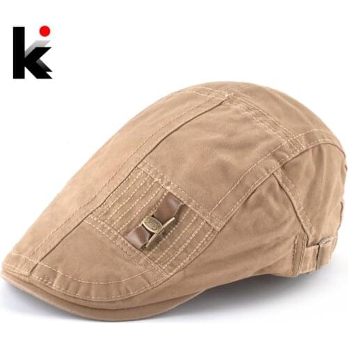 Cotton Berets Cap Men Women Autumn Spring Adjustable Peaked Cap Flat Visors Hats Fashion solid color Boina with leather Button