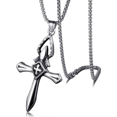 HNSP Cross Necklace Men Pendant For Vintage Royal Knight Male Boy Gift Wholesale 2021 New