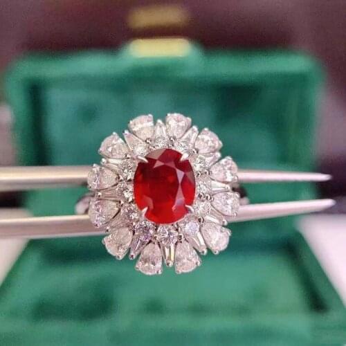 2021 Silver Luxury New Product Simulation Ruby Full Diamond Color Treasure Adjustable Elegance Temperament Ring For Women Gift