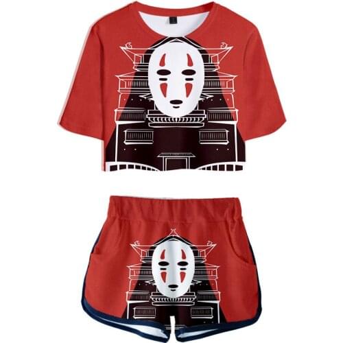 Spirited Away Japanese Anime new fashion Two Pieces sets thirt and shorts high quality Women Fashion hip pop T-shirts shorts set