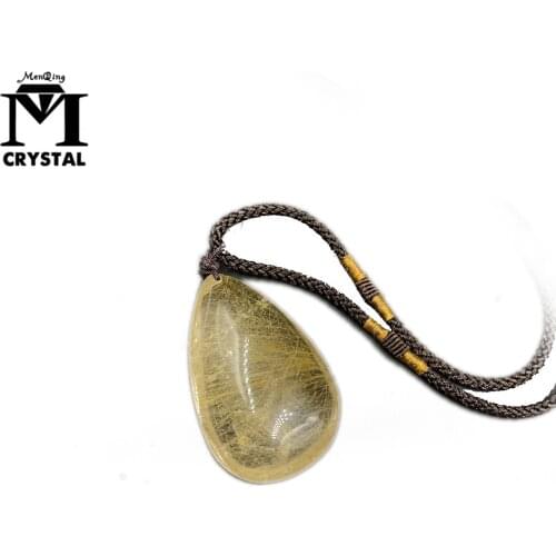 Natural Citrine Pendant Yellow Hair Crystal Rutilated Quartz Necklace Hairstone Polished Stone Mineral Specimens Home Decor