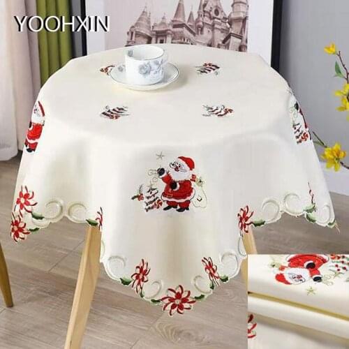Mini satin Santa Claus Lace Christmas Embroidered table cover cloth towel kitchen tablecloth party birthday decor