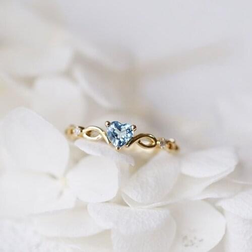 Minimalist Blue Cubic Zircon Stone Small Heart Ring for Women Girl &Gold CZ Crystal Engagement Rings Chic Jewelry Z5M056