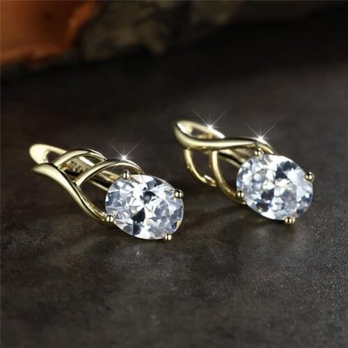 Trendy Female White Zircon Stone Earrings Charm Silver Color Small Clip Earrings For Women Dainty Crystal Oval Wedding Earrings