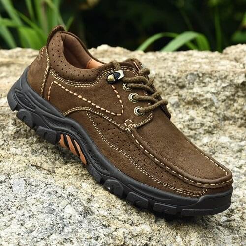 Men Casual Leather Shoes Mens Shoes New First Layer Cowhide Sneakers Outdoor Hiking Shoes