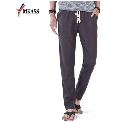 Hot New Brand Summer Linen Casual Pants Men Breathable Thin Flax Trousers Joggers Sweatpants Blue Male Cotton Pants Plus 5XL