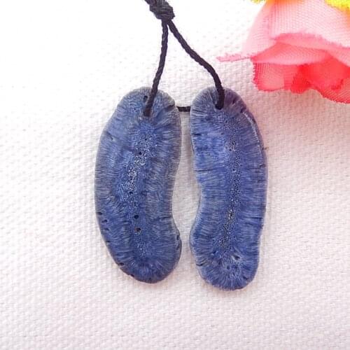 Natural nugget blue coral drilled earring beads,stones for earring making 34x12x4mm,5.1g