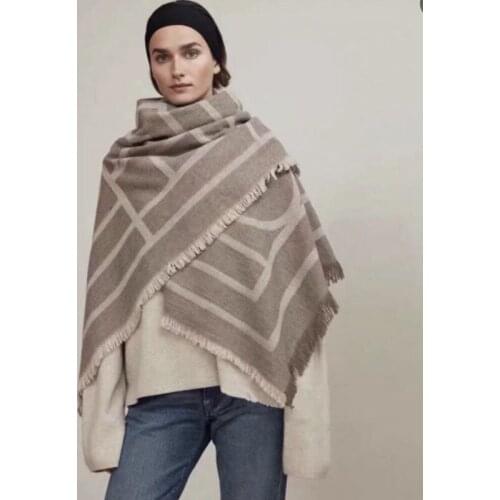 Autumn and Winter Nordic Style Classic Logo Geometric Scarf. Imitation Cashmere Shawl. Large Size Warm Scarf