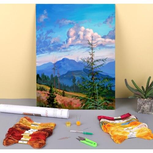 Landscape Quiet Evening. Etude Printed Canvas 11CT Cross-Stitch DIY Embroidery Complete Kit DMC Threads Handicraft Magic