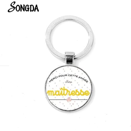 Gift! Merci Maitresse Key Chain Holder Silver Color Thanks Mistress Trendy Men Women Crystal Metal Keychain for Teachers