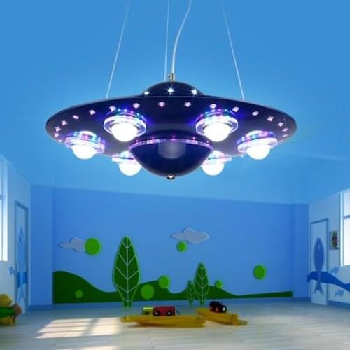 Remote controlled UFO chandelier childrens room boy bedroom LED flying saucer lights creative cartoon spacecraft Chandelier