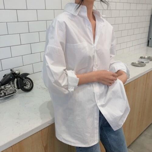 Oversize Shirt Women Spring Autumn Long-Sleeve Tops Solid Color Lapel Cardigan Loose Casual Korean Large Size L-4XL Women Blouse