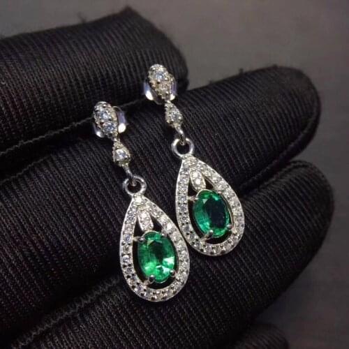 Jewelry Luxury Pear Created Green Emerald Earrings Solid 925 Sterling Silver Vintage Jewelry